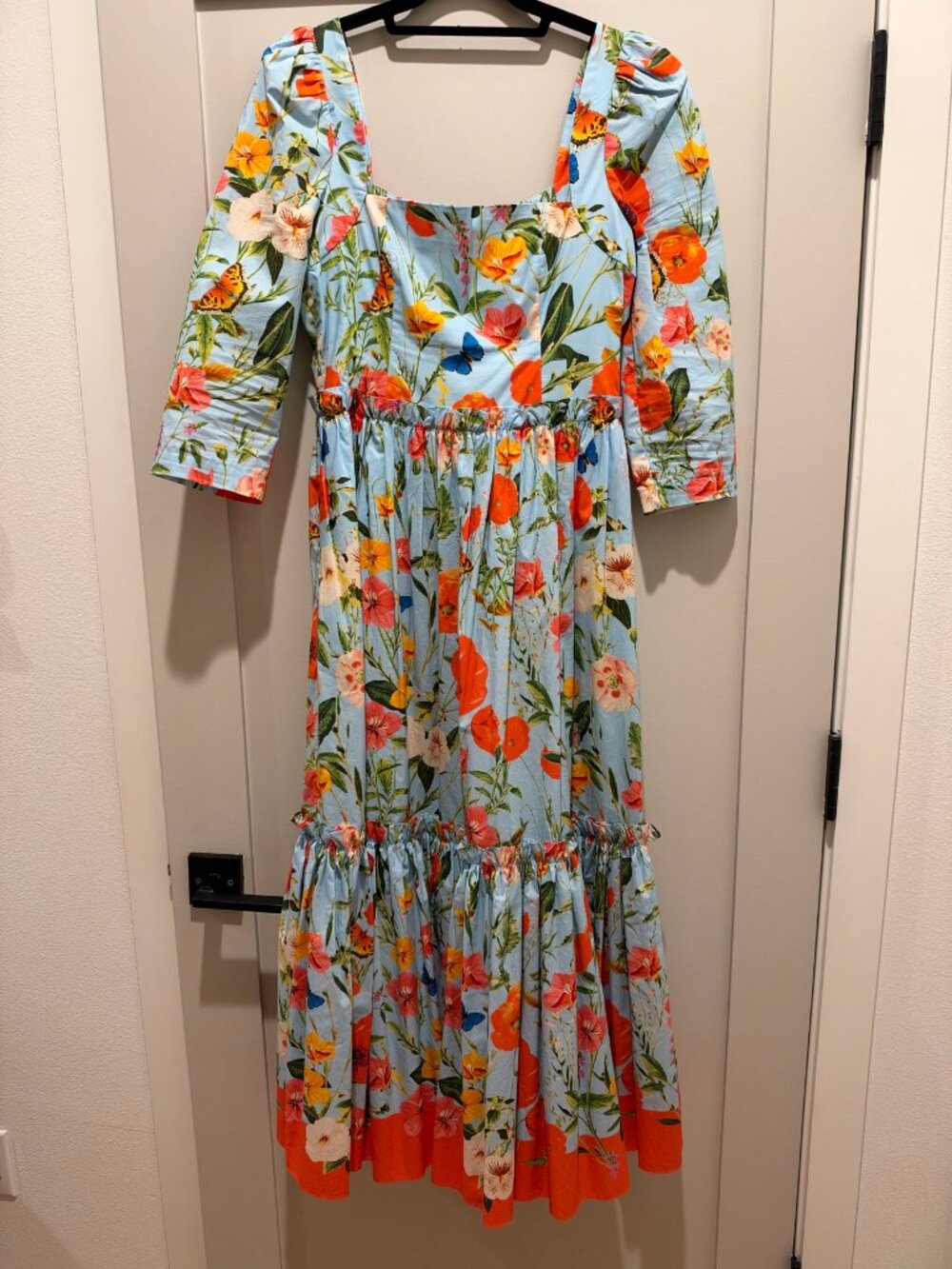 Cara Cara Floral Butterfly Midi Dress, Size 6, Blue Poppy Print